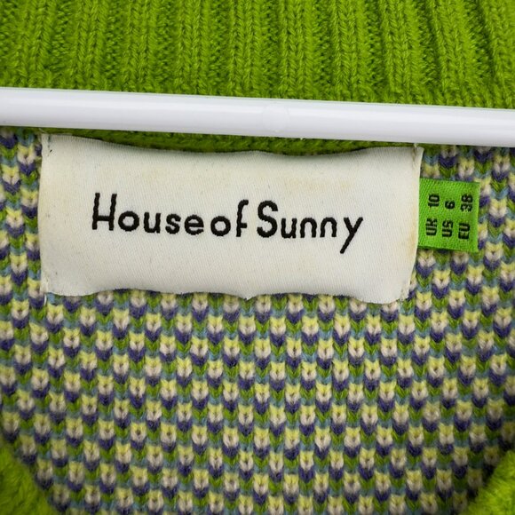 HOUSE OF SUNNY Swan Lake Green/Blue V-Neck Sleeveless Knit Vest US 6 - Picture 8 of 10